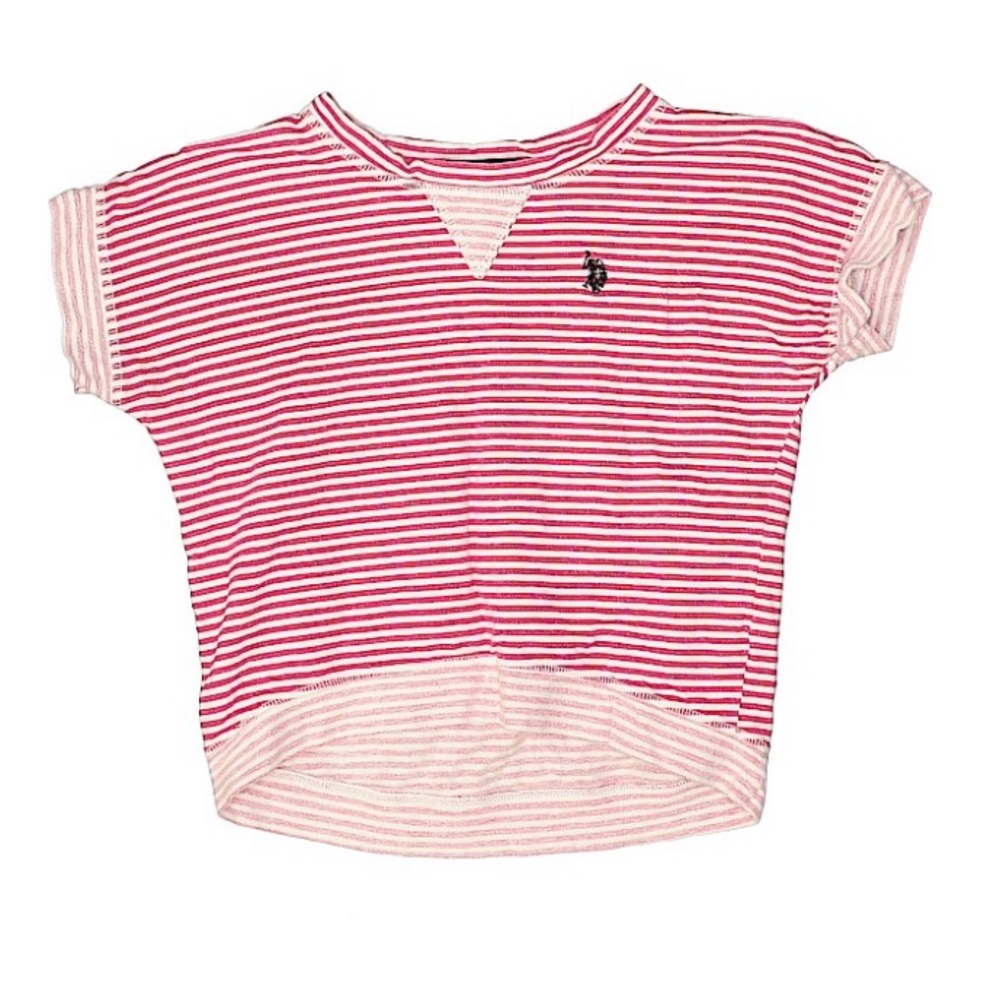 U.S. Polo Short Sleeve Red and White Striped Shirt sz youth 16 EUC